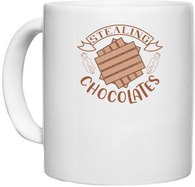 UDNAG White Ceramic Coffee / Tea 'Chocolate | stealing chocolates' Perfect for Gifting [330ml] Ceramic Coffee Mug(330 ml)