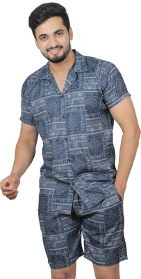 Harekrishna creation Men Printed Grey Night Suit Set