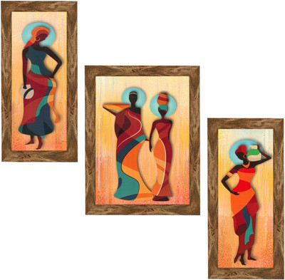 Indianara Set of 3 Abstract Tribal Women Framed Art Painting (3757WNT) without glass (6 X 13, 10.2 X 13, 6 X 13 INCH) Digital Reprint 13 inch x 10.2 inch Painting(With Frame, Pack of 3) Indianara Set of 3 Abstract Tribal Women Framed Art Painting (3757WNT) without glass (6 X 13, 10.2 X 13, 6 X 13 INCH) Digital Reprint 13 inch x 10.2 inch Painting(With Frame, Pack of 3)