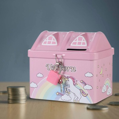 Toystic Unicorn Piggy Bank Small Saving Account for Kids Small Gullak for Kids with Lock Coin Bank(Pink)