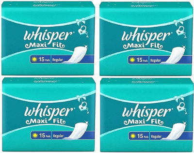 Whisper Maxi Fit Regular Sanitary Pads for Women,(Pack of 15+15+15+15) Napkins Sanitary Pad(Pack of 4)
