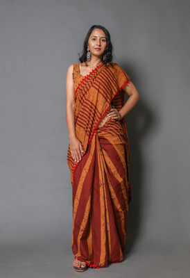 Pinkcity Trade World Printed, Color Block, Blocked Printed Daily Wear Pure Cotton Saree(Brown)