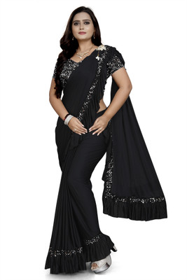 Lighthouse Embellished Bollywood Lycra Blend Saree(Black)