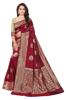 JD FASHION HUB Woven Banarasi Silk Blend Saree(Maroon)