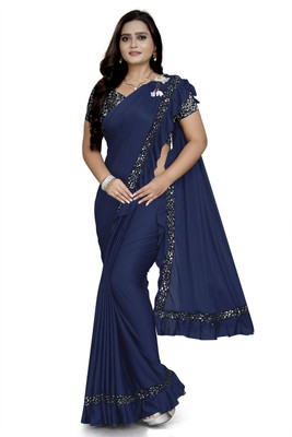 Lighthouse Embellished Bollywood Lycra Blend Saree(Blue)