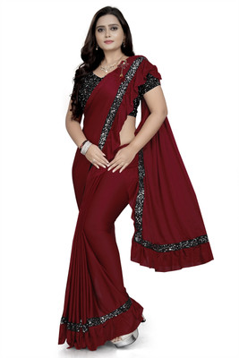 Lighthouse Embellished Bollywood Lycra Blend Saree(Red)