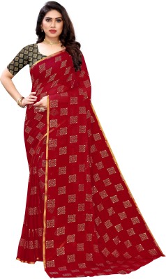 V And V Shop Solid/Plain Bollywood Chiffon Saree(Maroon)