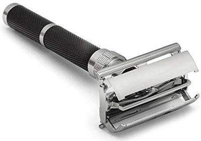 MPH ENTERPRISE Double Edge Smooth Safety Shaving Razor 10 CM Long Handle (Butterfly Open Mechanism, ABS Rubber Grip Plastic and Brass Body), Men & Women