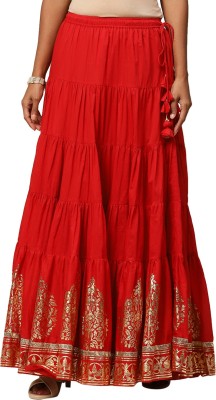 BIBA Solid Women Flared Red Skirt