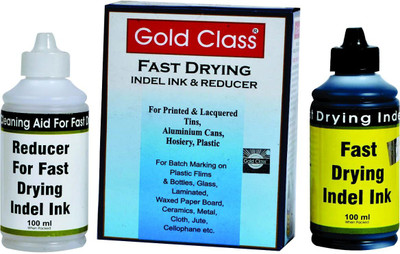 GoldClass Fast Drying/Anti Freeze/Batch Coding Ink Black with Thinner/Reducer (Pack of Ink & thinner Bottles). Professional Acrylic Ink 1-oz jar, Carbon Black. (100 ML) Stamp Pad Ink(100 ml)