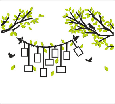 Vijaya enterprises 91 cm Green photo fram tree wall sticker size (91x56 cm) Self Adhesive Sticker(Pack of 1)