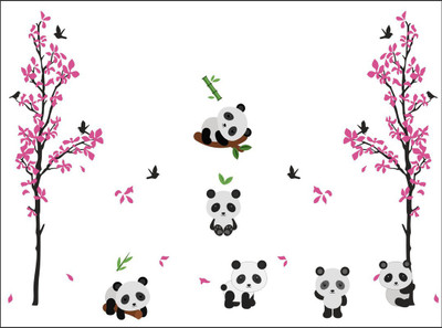 Vijaya enterprises 91 cm Panda baby with birds tree sticker size (91x66 cm) Self Adhesive Sticker(Pack of 1)