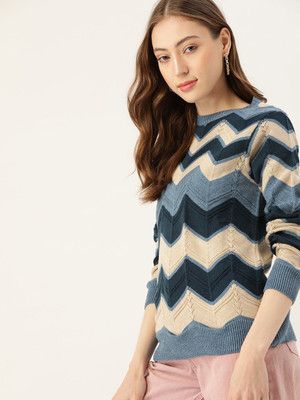 Dressberry Chevron/Zig Zag Round Neck Casual Women Multicolor Sweater