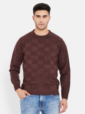 DUKE Self Design Round Neck Casual Men Maroon Sweater