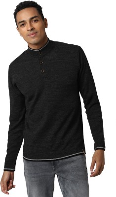 PETER ENGLAND Self Design High Neck Casual Men Black Sweater