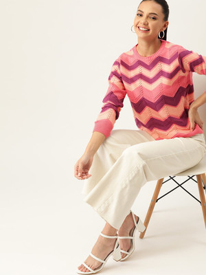 Dressberry Chevron/Zig Zag Round Neck Casual Women Multicolor Sweater