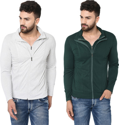 Adorbs Solid Men Polo Neck Green, Grey T-Shirt