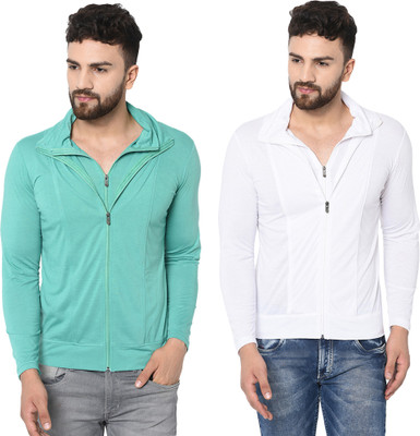 Jangoboy Solid Men Polo Neck Green, White T-Shirt