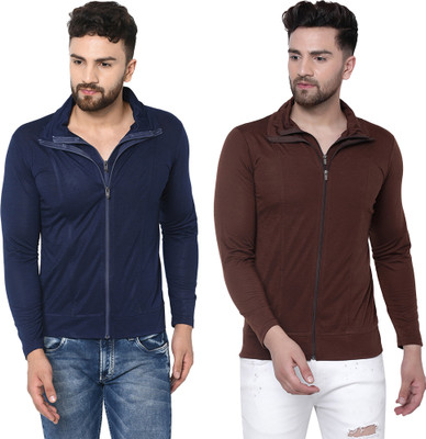 Adorbs Solid Men Polo Neck Dark Blue, Brown T-Shirt