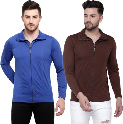 Jangoboy Solid Men Polo Neck Blue, Brown T-Shirt