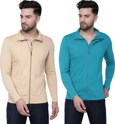 Adorbs Solid Men Polo Neck Blue, Beige T-Shirt