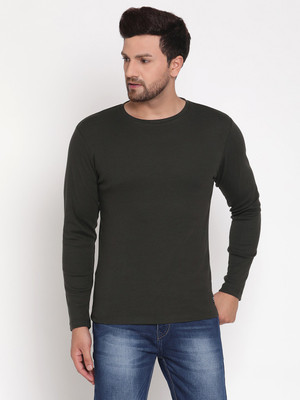 METTLE Solid Men Round Neck Dark Green T-Shirt