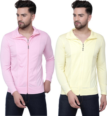 Jaskart Solid Men Polo Neck Pink, Yellow T-Shirt