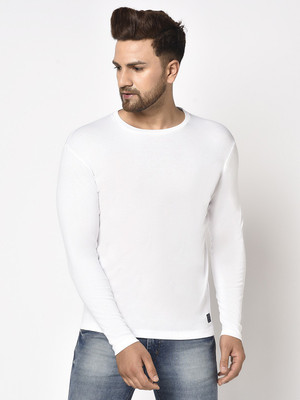 METTLE Solid Men Round Neck White T-Shirt
