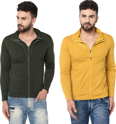 Adorbs Solid Men High Neck Dark Green, Yellow T-Shirt