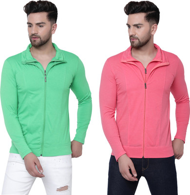 Jaskart Solid Men Polo Neck Pink, Light Green T-Shirt