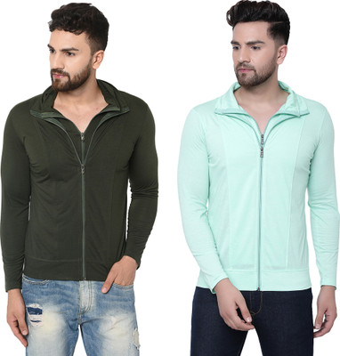 Adorbs Solid Men High Neck Dark Green, Light Green T-Shirt