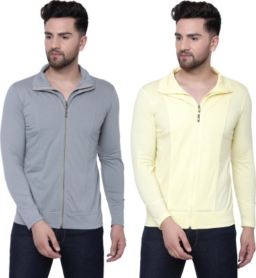 Adorbs Solid Men Polo Neck Grey, Yellow T-Shirt