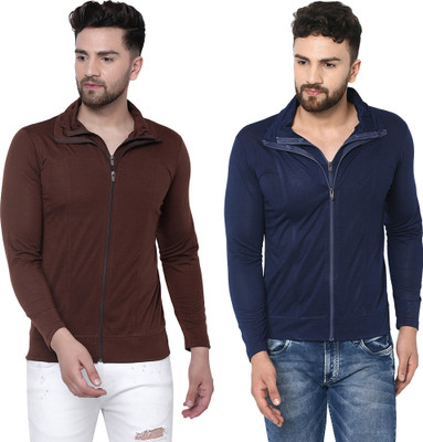 Adorbs Solid Men Polo Neck Dark Blue, Brown T-Shirt