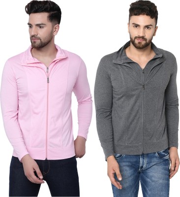 Jangoboy Solid Men Polo Neck Pink, Grey T-Shirt