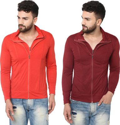 Adorbs Solid Men High Neck Red, Grey T-Shirt