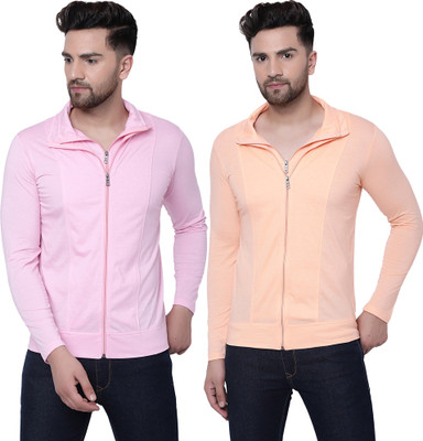 Jangoboy Solid Men Polo Neck Pink, Orange T-Shirt