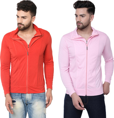 Adorbs Solid Men High Neck Red, Pink T-Shirt