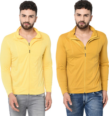 Adorbs Solid Men Polo Neck Yellow T-Shirt