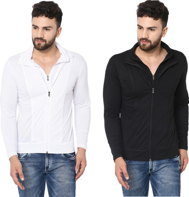 Jaskart Solid Men Polo Neck White, Black T-Shirt
