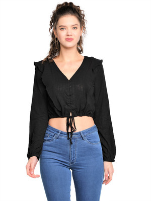 NUEVOSDAMAS Casual Solid Women Black Top