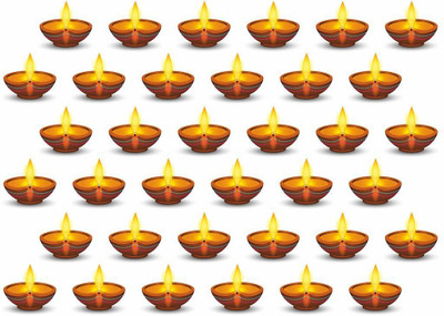 KREEPO 10.16 cm Beautiful Diwali Diya Self Adhesive Sticker(Pack of 200)