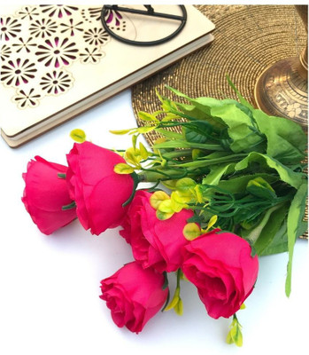 DULI Artificial Rose Flowers Bunch for HomeDécor Party Wedding Decoration Gift Maroon Rose Artificial Flower(14 inch, Pack of 6, Flower Bunch)