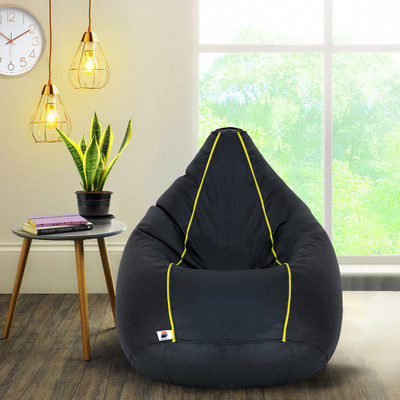 Devogue XXL Tear Drop Bean Bag Cover  (Without Beans)(Black, Yellow)