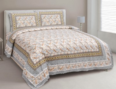 NAVYANSH 172 TC Cotton King Jaipuri Prints Flat Bedsheet(Pack of 1, YELLOW&OLIVGREEN&WHITE)