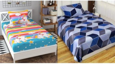 Koli Trading 1 TC Cotton Single Printed Flat Bedsheet(Pack of 2, Multicolor)