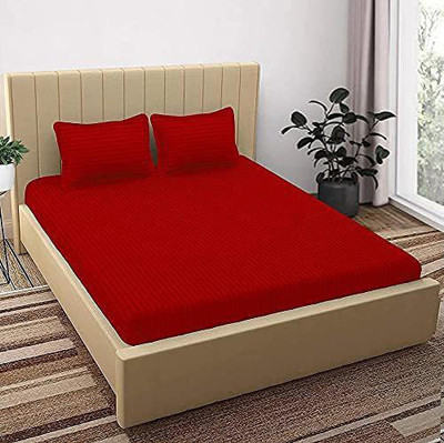 DD Enterprises Cotton Queen Flat 210 TC Striped Bedsheet(Pack of 1, Red)