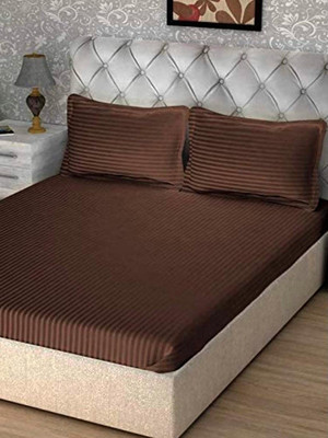 DD Enterprises Cotton Queen Flat 240 TC Striped Bedsheet(Pack of 1, Brown)
