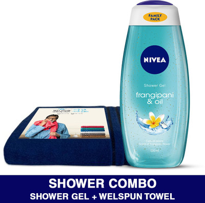 NIVEA Body Wash, Frangipani & Oil Shower Gel, 500 ml with Welspun Face Towel (500 ml)