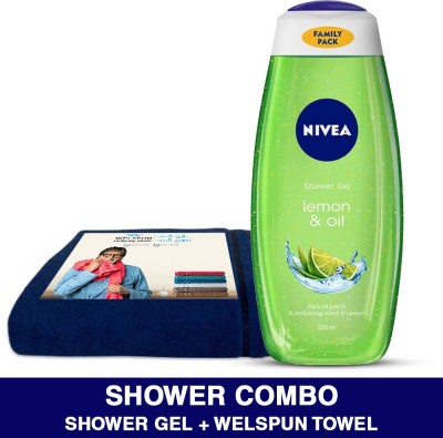 NIVEA Body Wash, Lemon & Oil Shower Gel, 500 ml with Welspun Face Towel