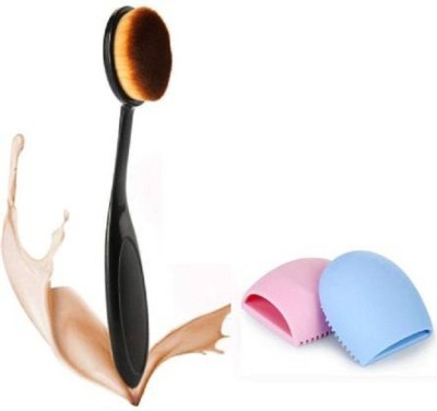 Lenon Beauty , Professional Foundation Beauty Sponge and Makeup Brush for Liquid, Cream and Powder (2 Brush Egg Cleaner + 1 Foundation Brush)(Pack of 3)